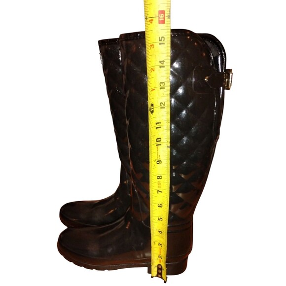 Hunter Refined Gloss Quilted Tall Rain Boots Black Knee High Waterproof Women 6 - Picture 11 of 15